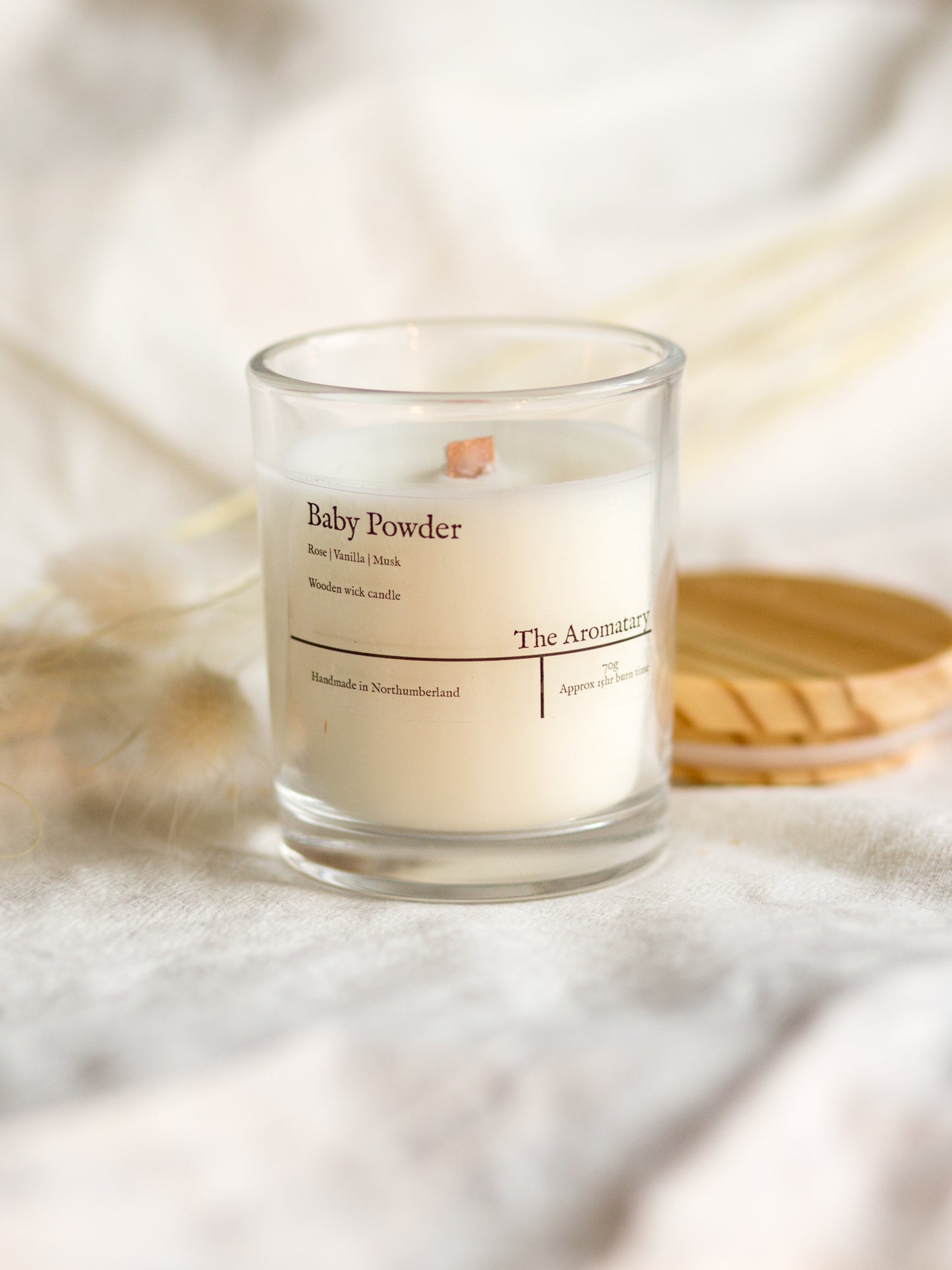 Baby Powder wooden wick votive