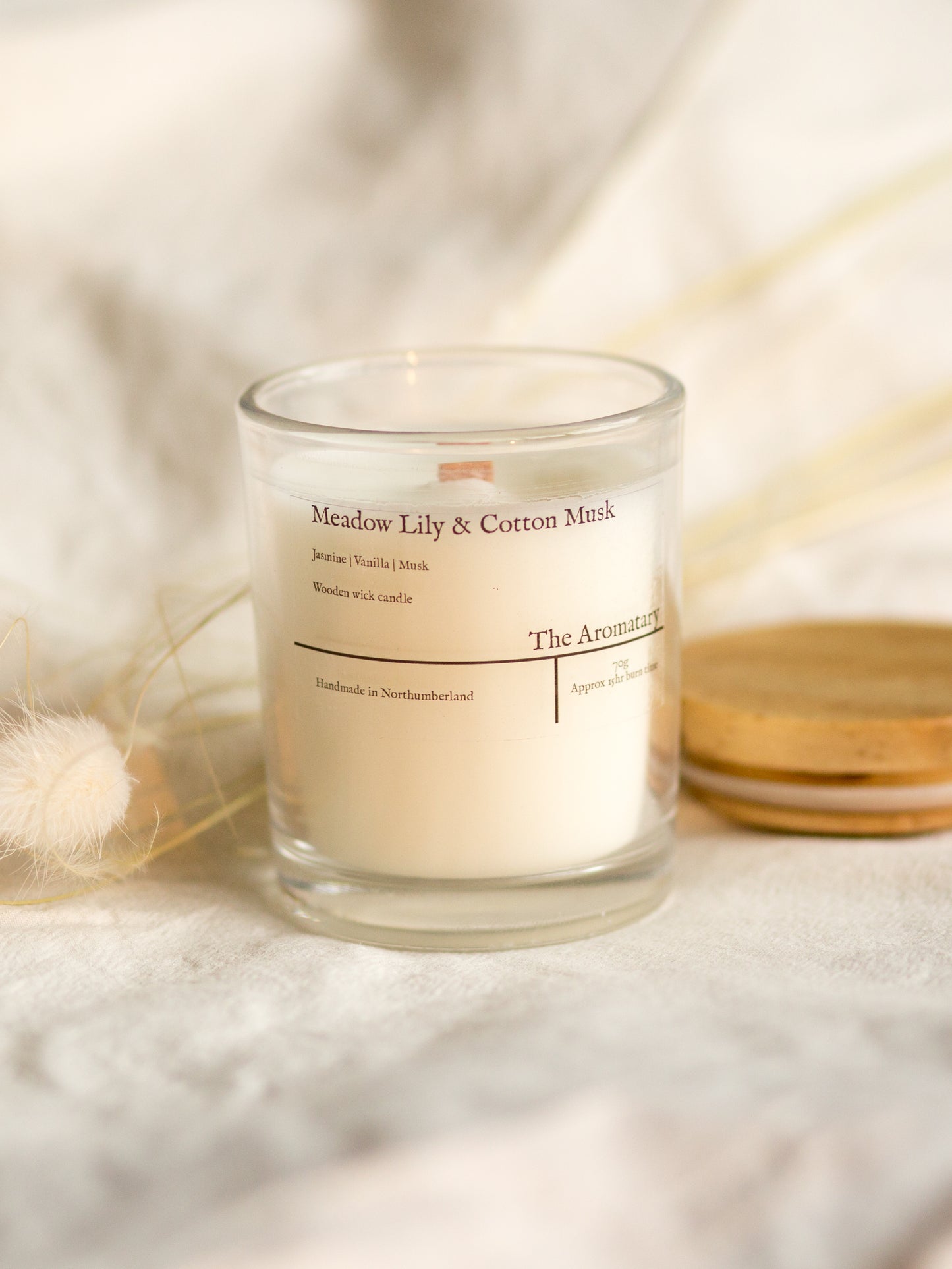 Meadow Lilly and Cotton Musk wooden wick votive